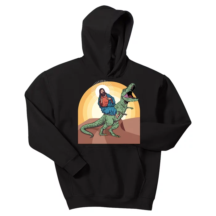 Jesus Riding Dinosaur Kids Hoodie