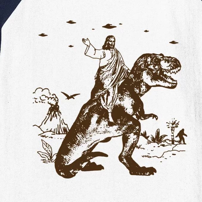 Jesus Riding Dinosaur Ufo Funny Baseball Sleeve Shirt