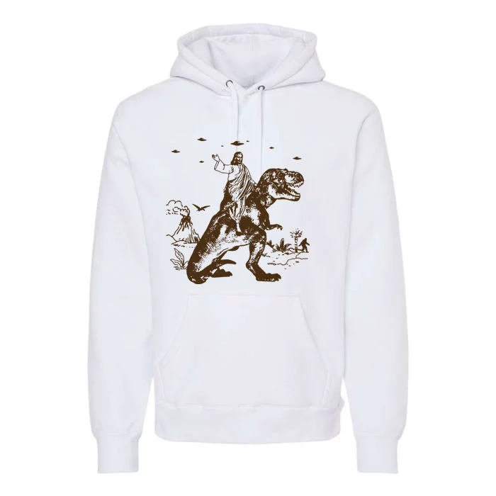 Jesus Riding Dinosaur Ufo Funny Premium Hoodie