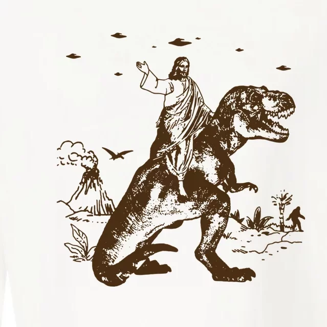 Jesus Riding Dinosaur Ufo Funny Cropped Pullover Crew