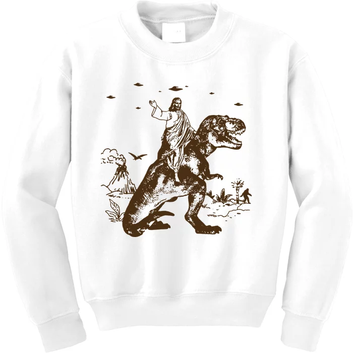 Jesus Riding Dinosaur Ufo Funny Kids Sweatshirt