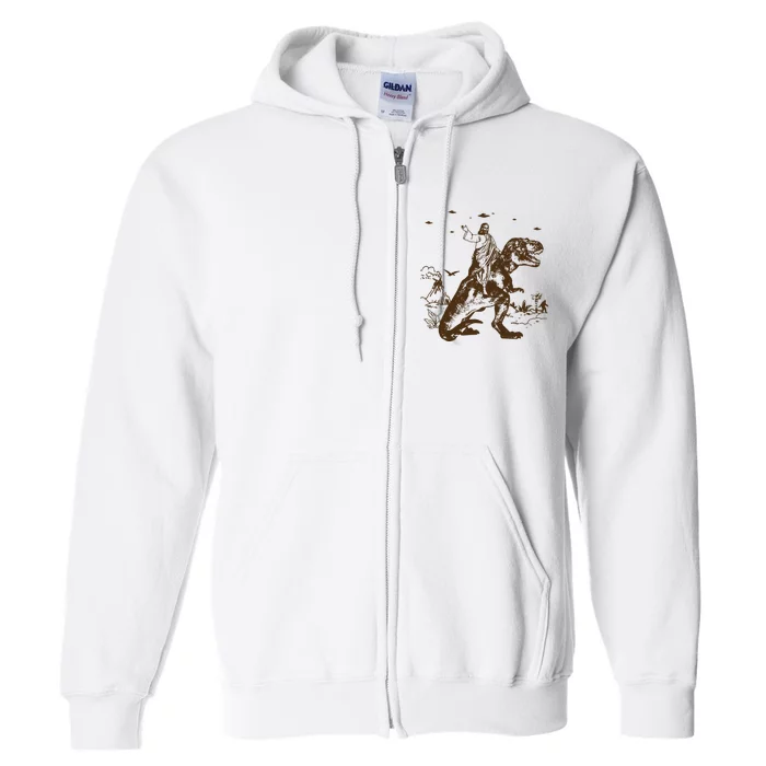 Jesus Riding Dinosaur Ufo Funny Full Zip Hoodie