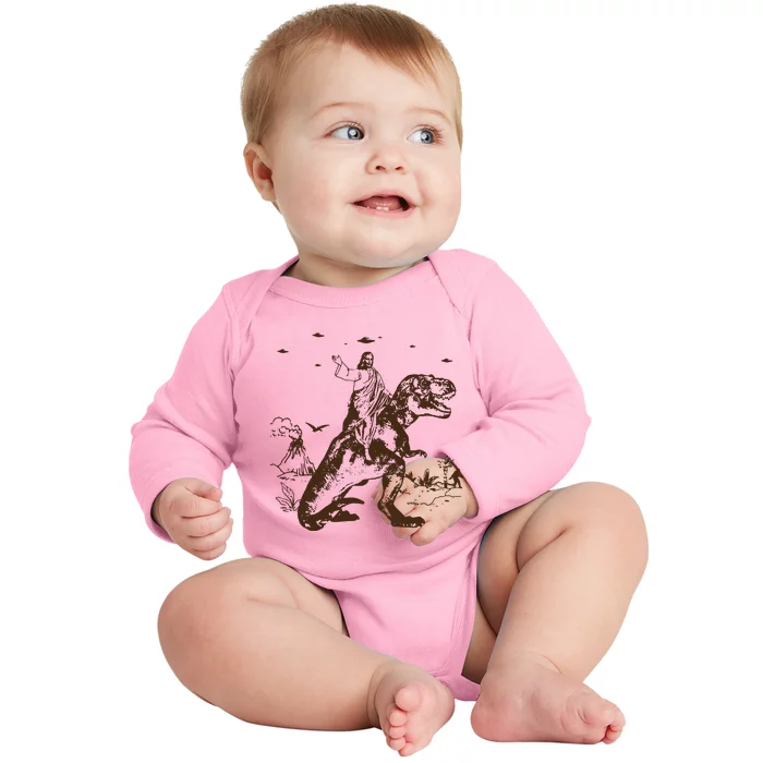 Jesus Riding Dinosaur T Shirt UFO T Shirt Funny T Shirts Offensive Cool Baby Long Sleeve Bodysuit