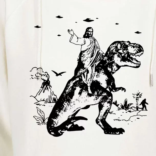 Jesus Riding Dinosaur T Shirt UFO T Shirt Funny T Shirts Offensive T Shirt Cool Womens Funnel Neck Pullover Hood