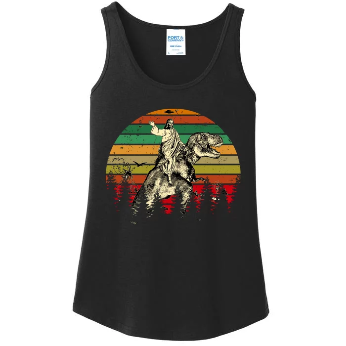 Jesus Riding Dinosaur Vintage Ladies Essential Tank