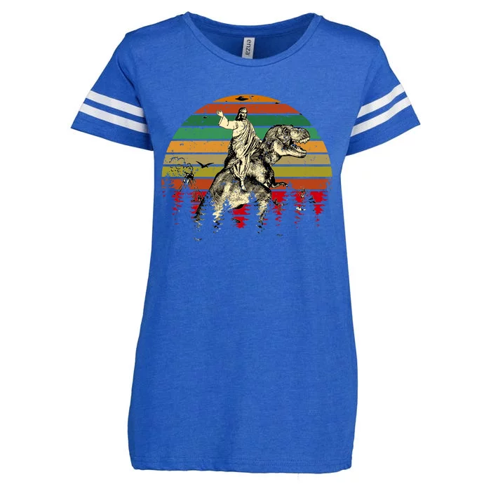 Jesus Riding Dinosaur Vintage Enza Ladies Jersey Football T-Shirt