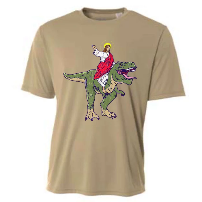 Jesus Riding Dinosaur Vintage Cooling Performance Crew T-Shirt