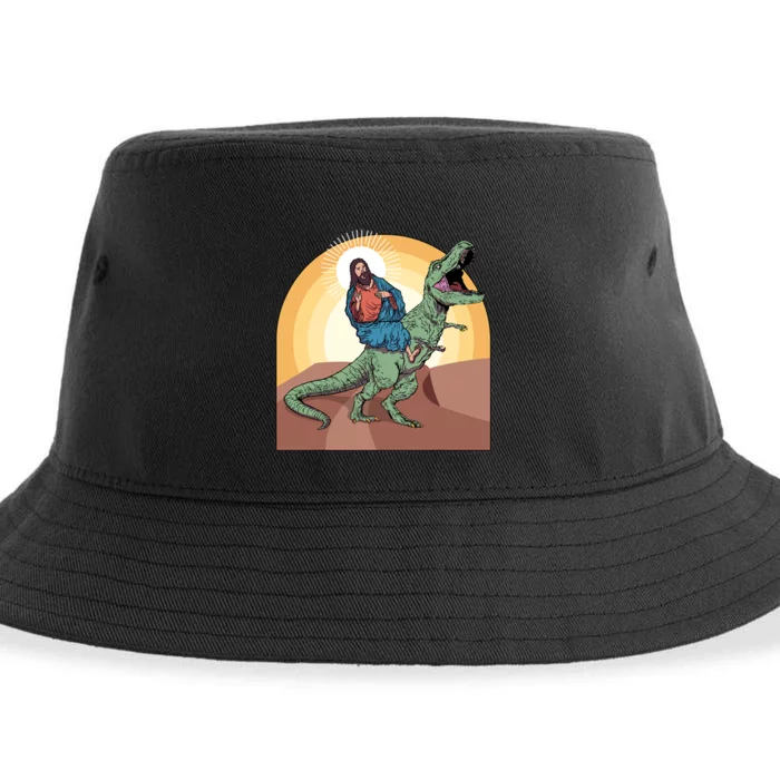 Jesus Riding Dinosaur Sustainable Bucket Hat