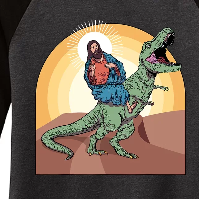 Jesus Riding Dinosaur Women's Tri-Blend 3/4-Sleeve Raglan Shirt