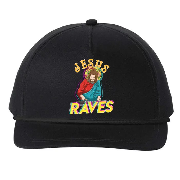 Jesus Raves Funny EDM Music Festival Party Christian DJ Gift Snapback Five-Panel Rope Hat