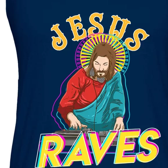 Jesus Raves Funny EDM Music Festival Party Christian DJ Gift Ladies Essential Flowy Tank