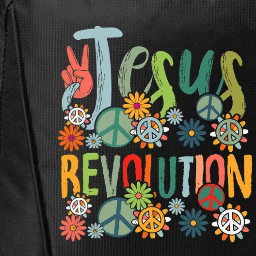 Jesus Revolution Faith Retro Groovy Flower Peace Sign City Backpack