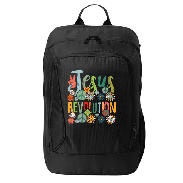 Jesus Revolution Faith Retro Groovy Flower Peace Sign City Backpack