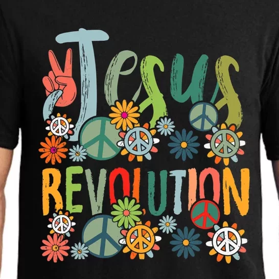 Jesus Revolution Faith Retro Groovy Flower Peace Sign Pajama Set