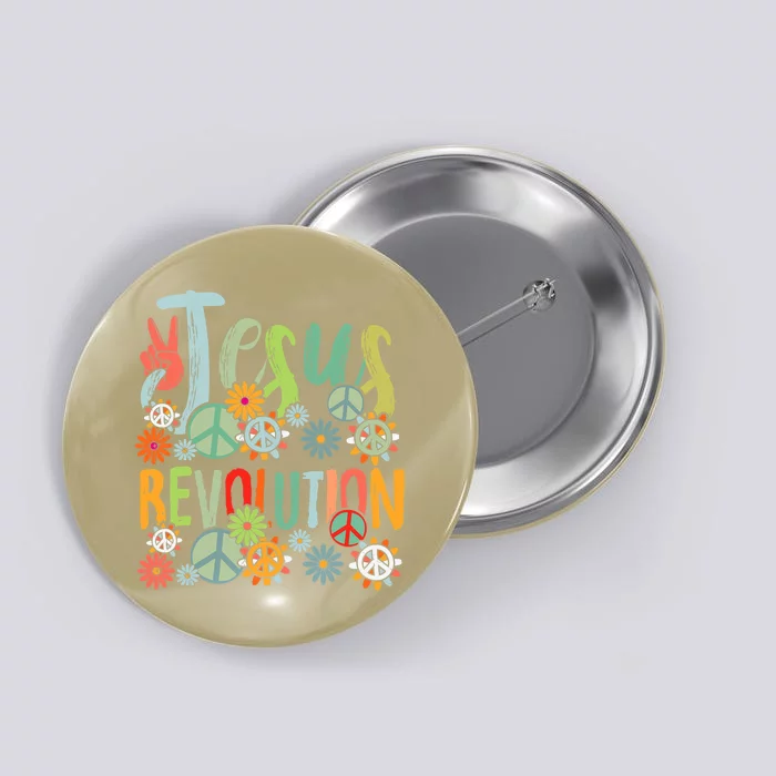 Jesus Revolution Faith Retro Groovy Flower Peace Sign Button