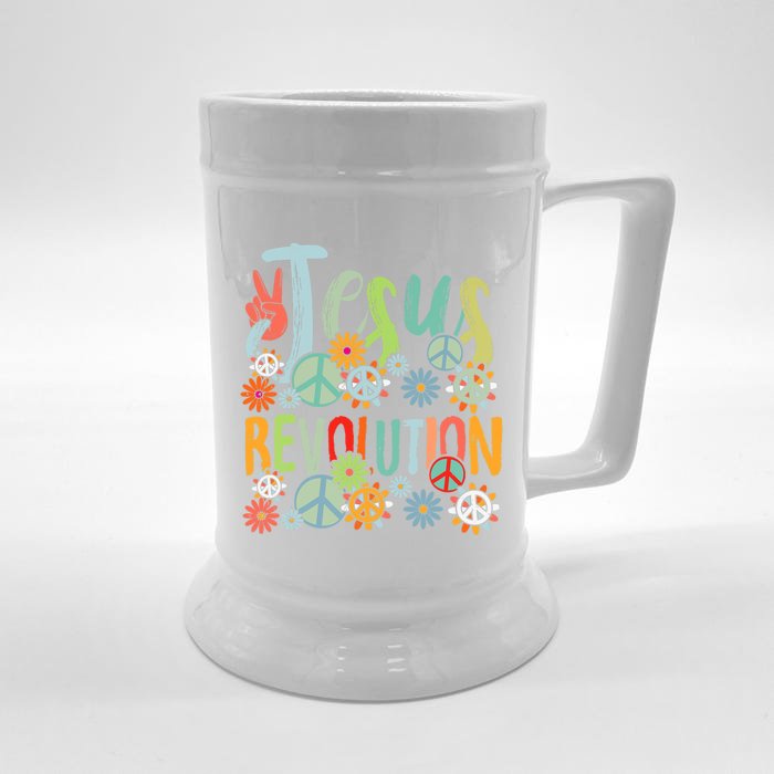 Jesus Revolution Faith Retro Groovy Flower Peace Sign Front & Back Beer Stein