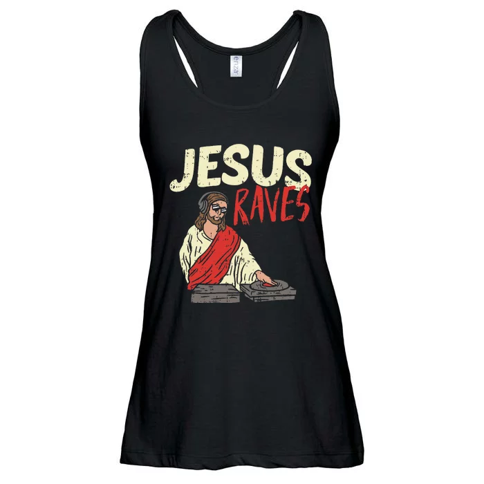 Jesus Raves Funny Electronic Music EDM Festival DJ Gift Ladies Essential Flowy Tank