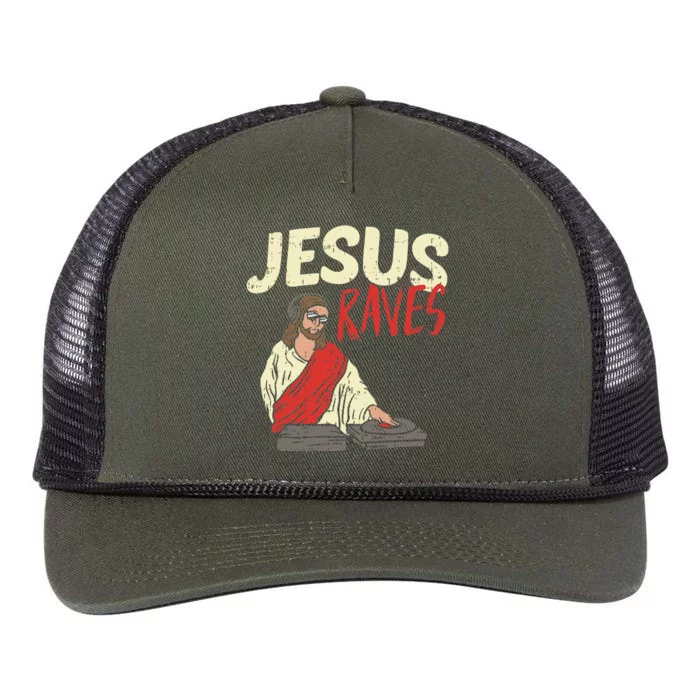 Jesus Raves Funny Electronic Music EDM Festival DJ Gift Retro Rope Trucker Hat Cap