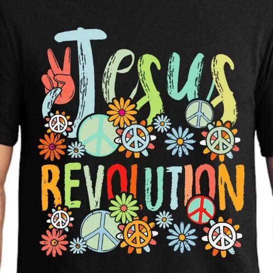 Jesus Revolution Faith Retro Groovy Flower Peace Sign Pajama Set