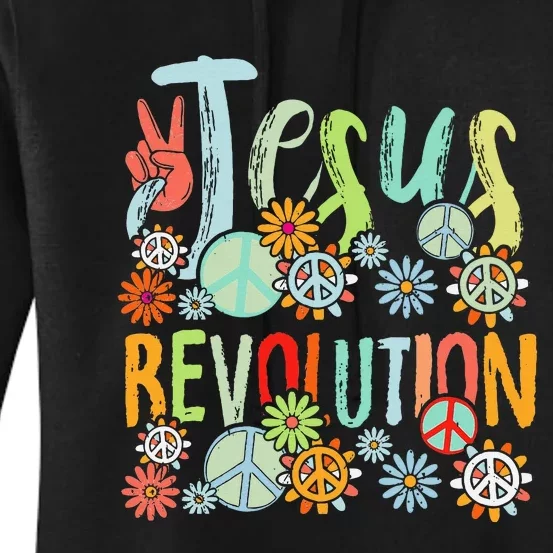 Jesus Revolution Faith Retro Groovy Flower Peace Sign Women's Pullover Hoodie