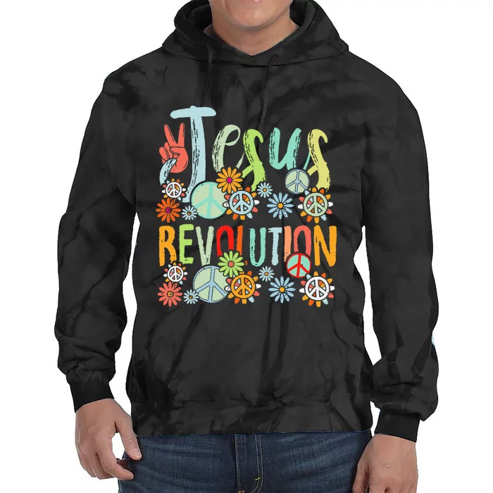 Jesus Revolution Faith Retro Groovy Flower Peace Sign Tie Dye Hoodie