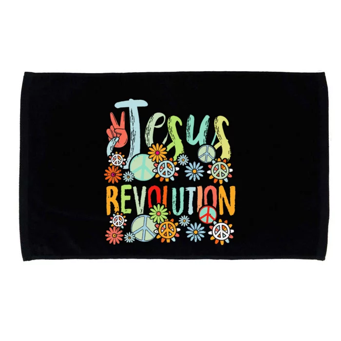 Jesus Revolution Faith Retro Groovy Flower Peace Sign Microfiber Hand Towel