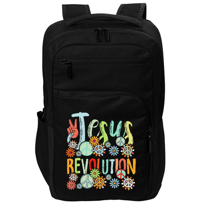 Jesus Revolution Faith Retro Groovy Flower Peace Sign Impact Tech Backpack