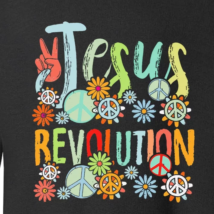 Jesus Revolution Faith Retro Groovy Flower Peace Sign Toddler Sweatshirt