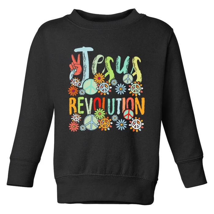 Jesus Revolution Faith Retro Groovy Flower Peace Sign Toddler Sweatshirt