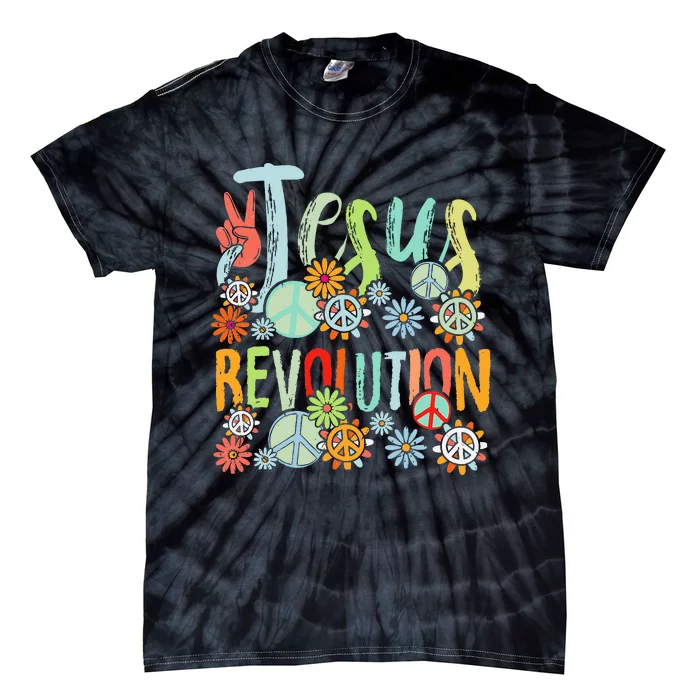 Jesus Revolution Faith Retro Groovy Flower Peace Sign Tie-Dye T-Shirt