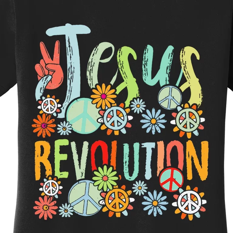 Jesus Revolution Faith Retro Groovy Flower Peace Sign Women's T-Shirt