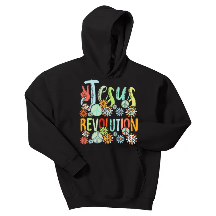 Jesus Revolution Faith Retro Groovy Flower Peace Sign Kids Hoodie