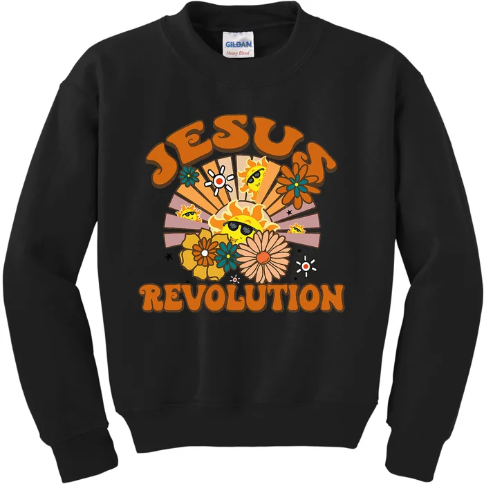 Jesus Revolution Funny Christian Retro Groovy Boho Kids Sweatshirt