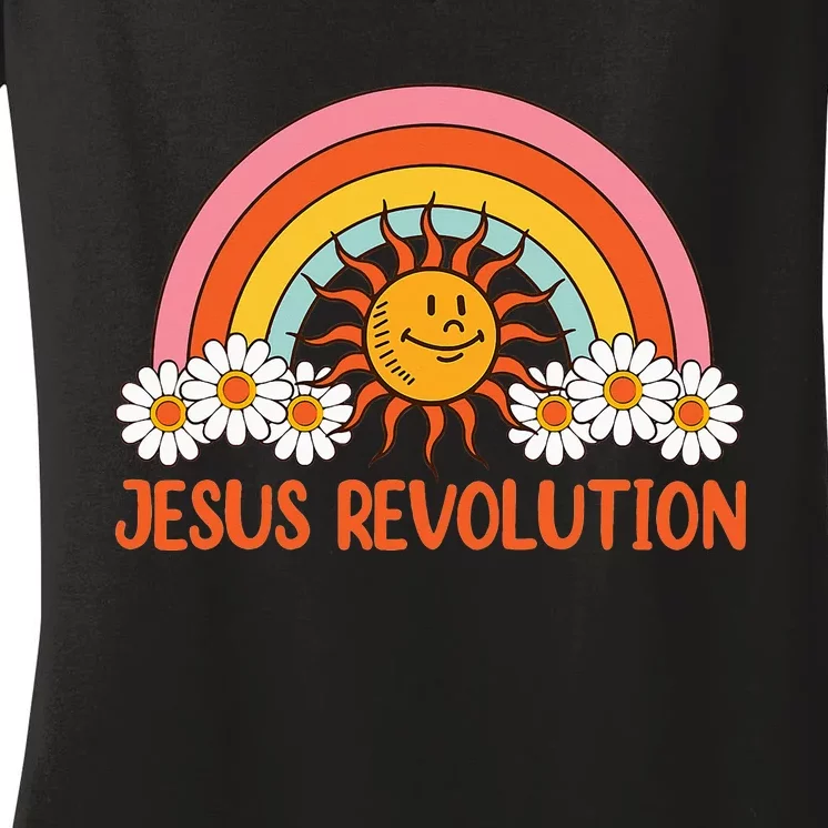 Jesus Revolution funny christian faith cross Women's V-Neck T-Shirt