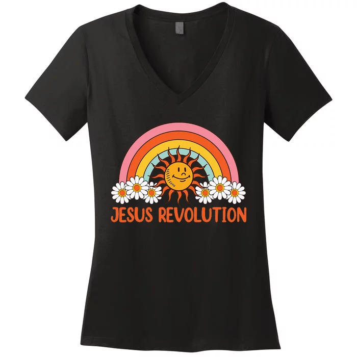 Jesus Revolution funny christian faith cross Women's V-Neck T-Shirt