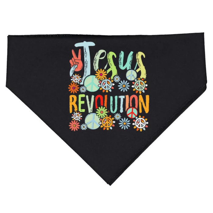 Jesus Revolution Faith Retro Groovy Flower Peace Sign USA-Made Doggie Bandana