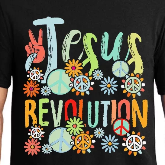 Jesus Revolution Faith Retro Groovy Flower Peace Sign Pajama Set