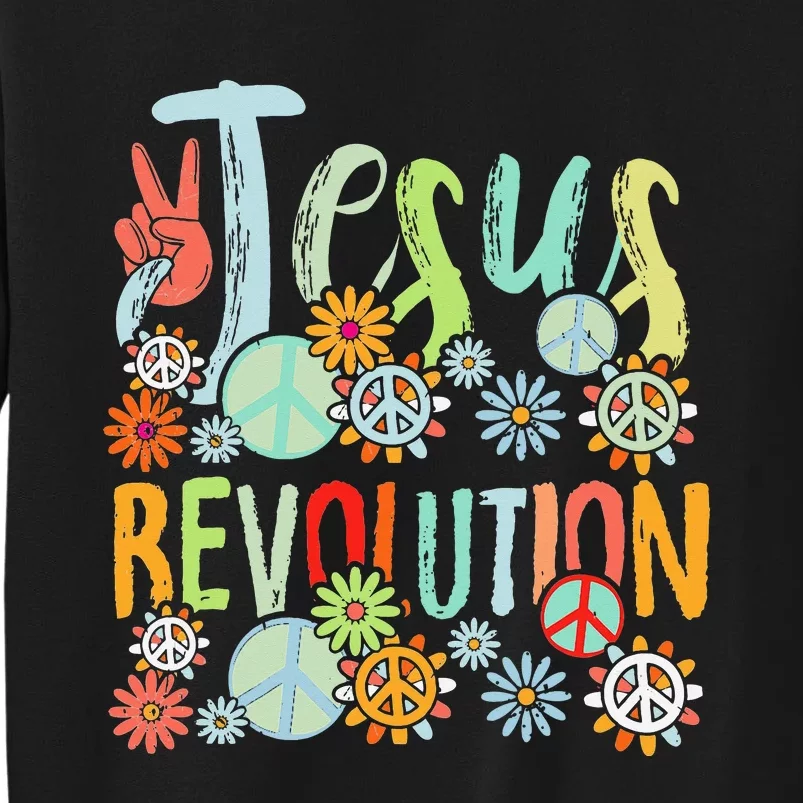 Jesus Revolution Faith Retro Groovy Flower Peace Sign Tall Sweatshirt