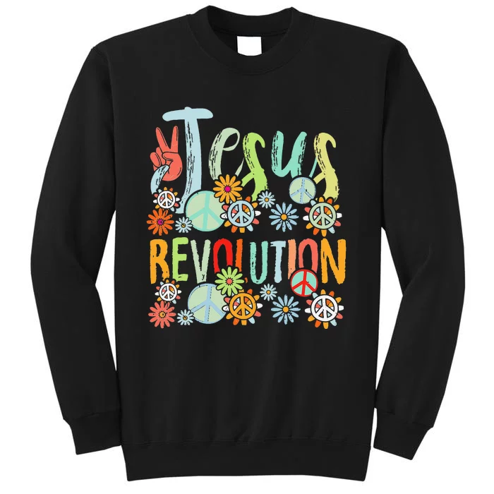 Jesus Revolution Faith Retro Groovy Flower Peace Sign Tall Sweatshirt