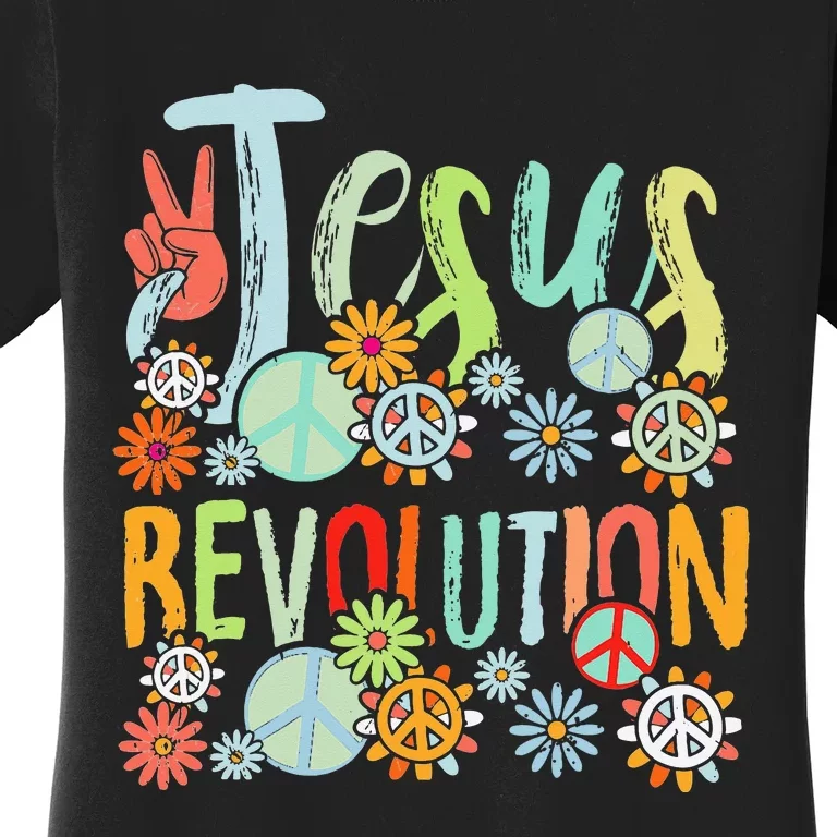 Jesus Revolution Faith Retro Groovy Flower Peace Sign Women's T-Shirt