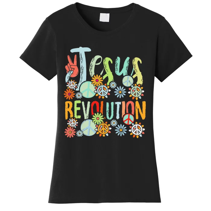 Jesus Revolution Faith Retro Groovy Flower Peace Sign Women's T-Shirt