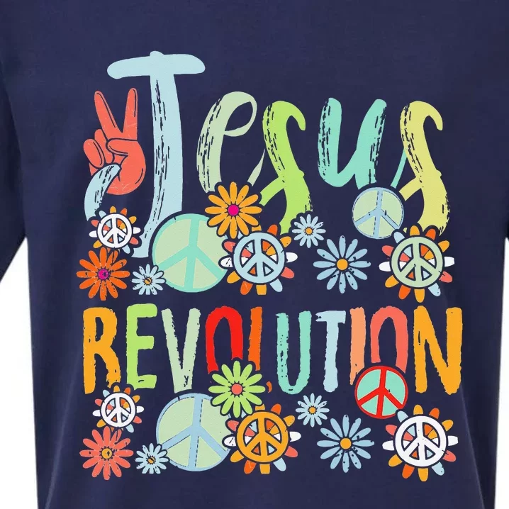 Jesus Revolution Faith Retro Groovy Flower Peace Sign Sueded Cloud Jersey T-Shirt