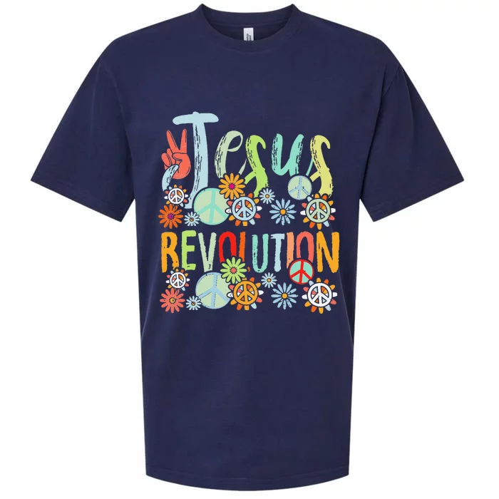 Jesus Revolution Faith Retro Groovy Flower Peace Sign Sueded Cloud Jersey T-Shirt