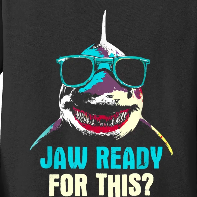 Jaw Ready For This Week Funny Friday Shark Vacation Summer Kids Long Sleeve Shirt