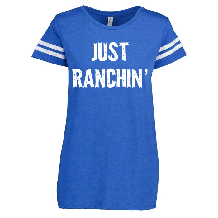 Just Ranchin' Farmer Cow Horse Cow Rodeo Lover Meaningful Gift Enza Ladies Jersey Football T-Shirt