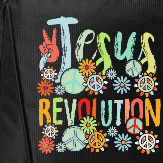 Jesus Revolution Faith Retro Groovy Flower Peace Sign City Backpack