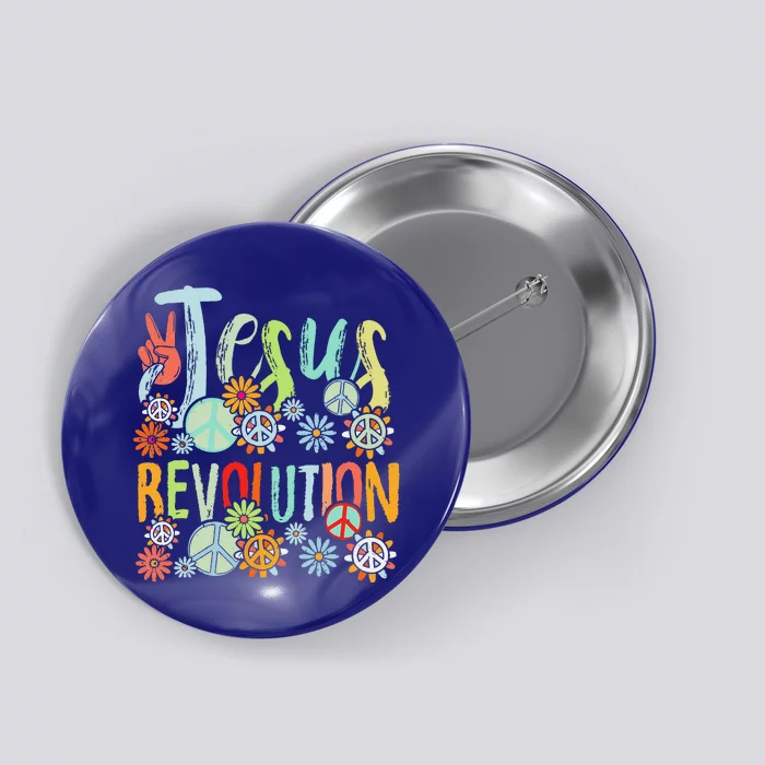 Jesus Revolution Faith Retro Groovy Flower Peace Sign Button