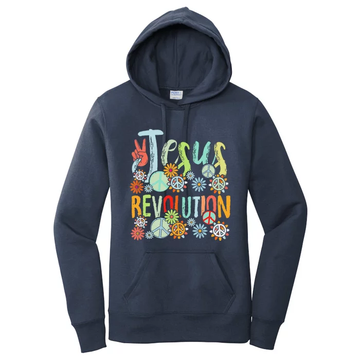 Jesus Revolution Faith Retro Groovy Flower Peace Sign Women's Pullover Hoodie