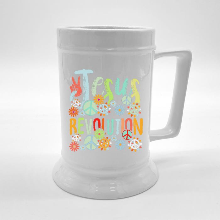 Jesus Revolution Faith Retro Groovy Flower Peace Sign Front & Back Beer Stein