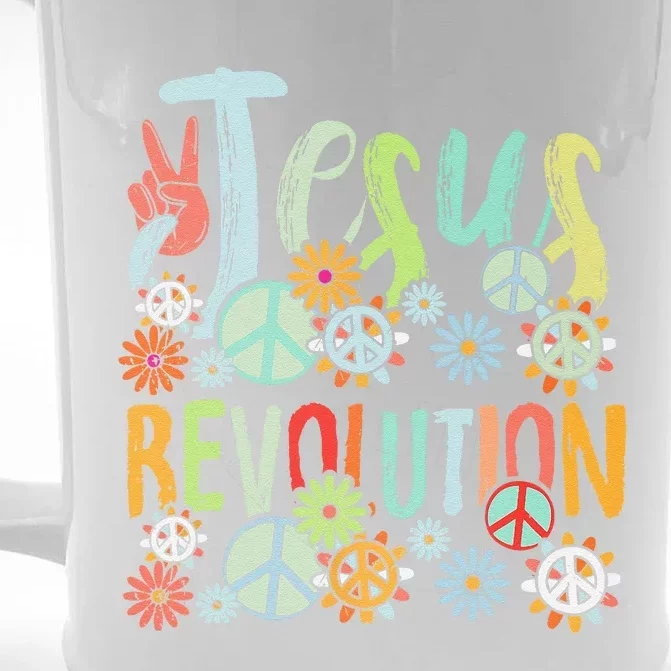 Jesus Revolution Faith Retro Groovy Flower Peace Sign Front & Back Beer Stein